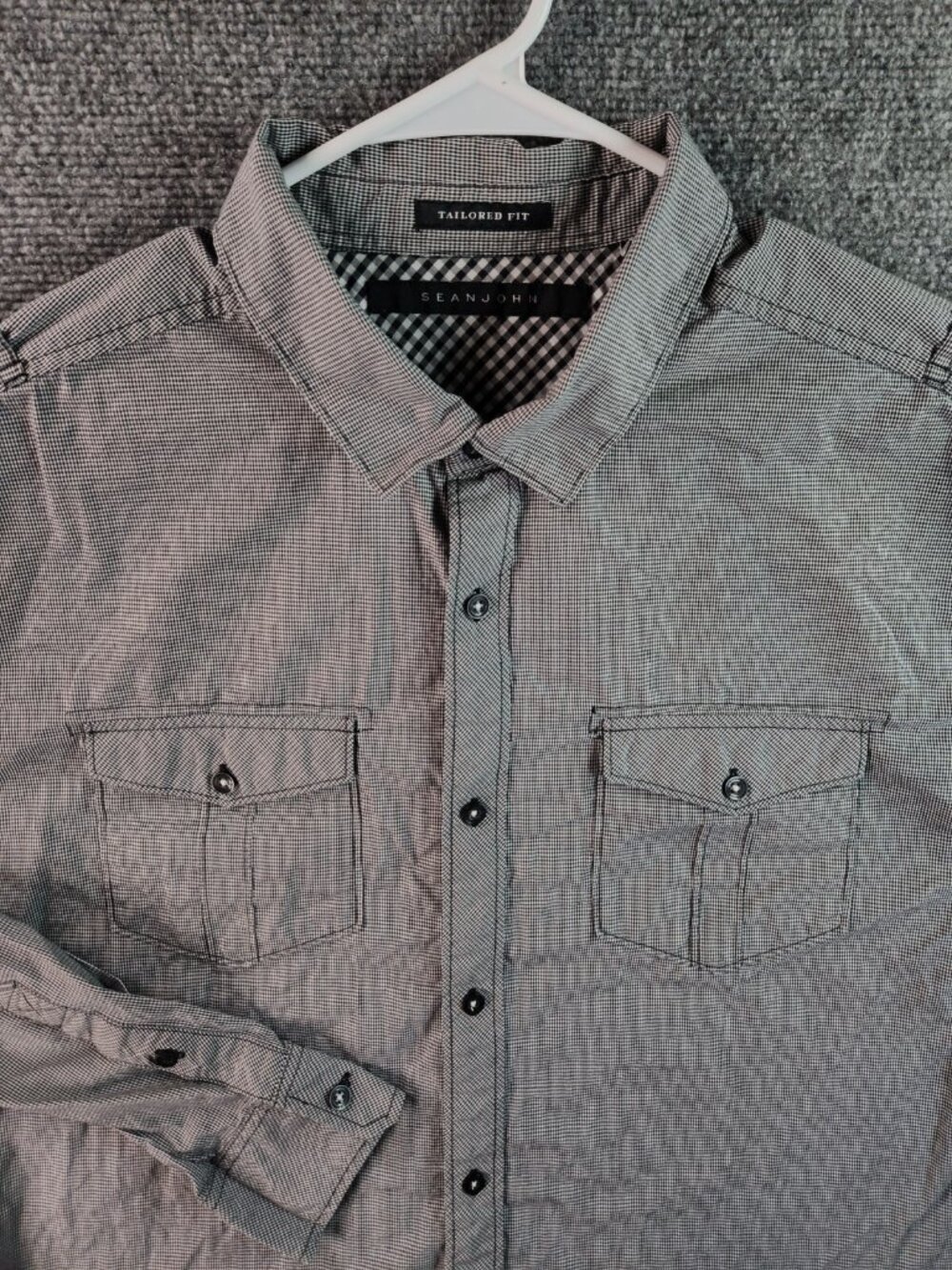 Sean John Tailored Fit 3XL Black White Check Long Sleeve Button Up Shirt Cotton